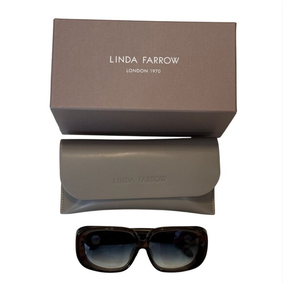 Linda Farrow Astrid Oversized Sunglasses Brown Aqua $570 NEW main image 6